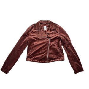 LC Lauren Conrad Velvet Moto Jacket XS Rust Copper Biker Asymmetrical Zip Biker